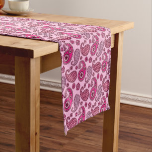 Paisley pattern, shades of light to deep pink short table runner