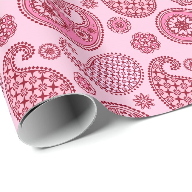 Paisley pattern, shades of light to deep pink wrapping paper (Roll Corner)