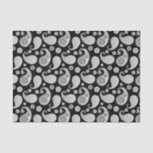 Paisley pattern, Silver Gray / Grey on Black Tissue Paper