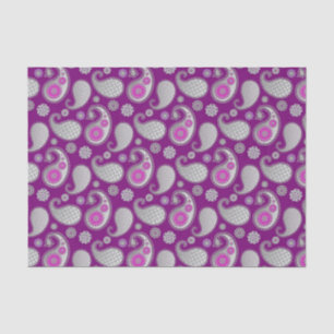 Paisley pattern, Silver Gray / Grey on Deep Purple Tissue Paper