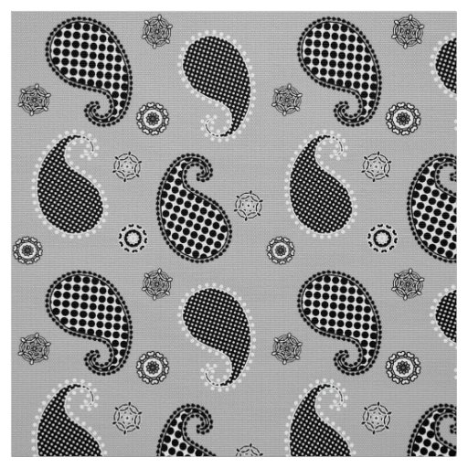Paisley pattern, silver grey, black and white fabric