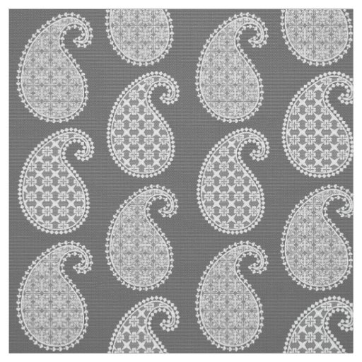 Paisley pattern, silver grey / gray and white fabric