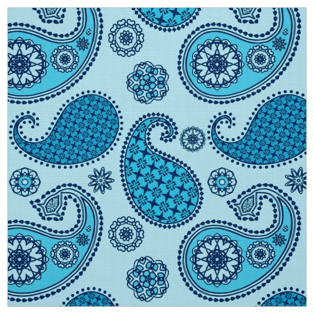 Paisley pattern, sky and cobalt blue fabric (Swatch)