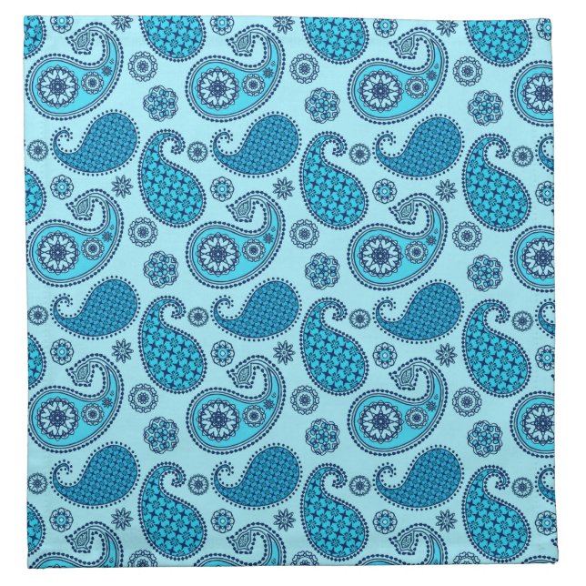 Paisley pattern, sky and cobalt blue napkin (Front)