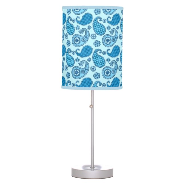 Paisley pattern, sky and cobalt blue table lamp (Front)