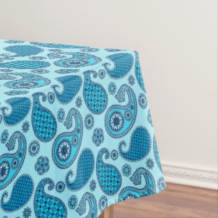Paisley pattern, sky and cobalt blue tablecloth