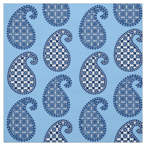 Paisley pattern sky blue navy and white fabric