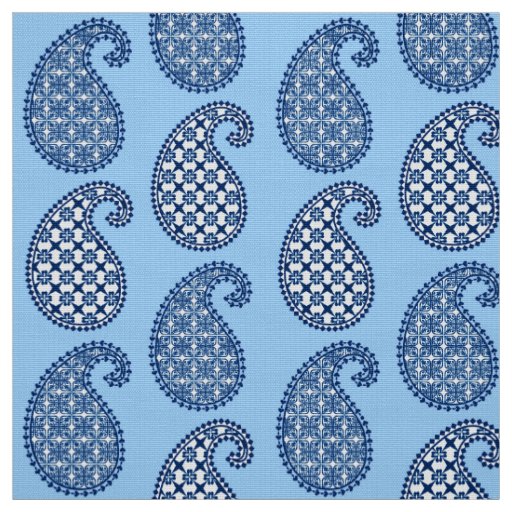 Paisley pattern, sky blue, navy and white fabric