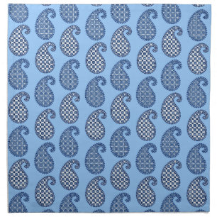 Paisley pattern, sky blue, navy and white napkin