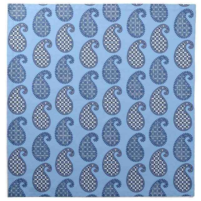 Paisley pattern, sky blue, navy and white napkin (Front)