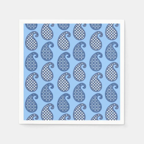 Paisley pattern sky blue navy and white paper napkins