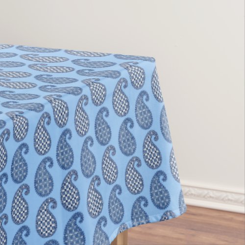 Paisley pattern sky blue navy and white tablecloth