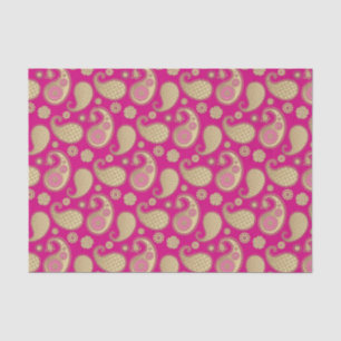 Paisley pattern, Soft Gold on Deep Fuchsia Pink Tissue Paper