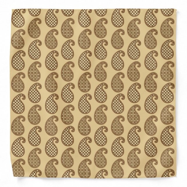 Paisley pattern, tan, cream and chocolate bandana (Front)