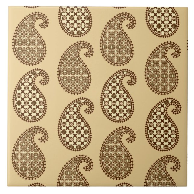 Paisley pattern, tan, cream and chocolate tile (Front)