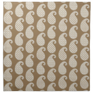 Paisley pattern, taupe tan and white cloth napkin