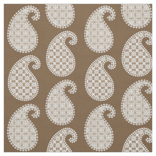 Paisley pattern, taupe tan and white fabric