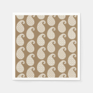 Paisley pattern, taupe tan and white paper napkins