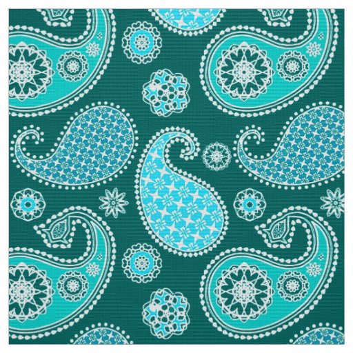 Paisley pattern, Teal, Aqua and White Fabric