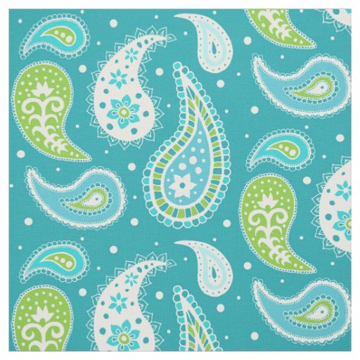 Paisley Pattern Teal Blue Lime Green Fabric