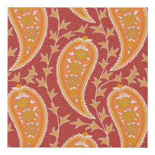Paisley pattern. Turkish cucumber. Maroon-orange c Faux Canvas Print