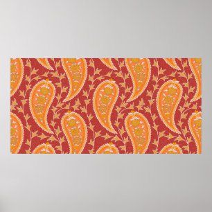 Paisley pattern. Turkish cucumber. Maroon-orange c Poster