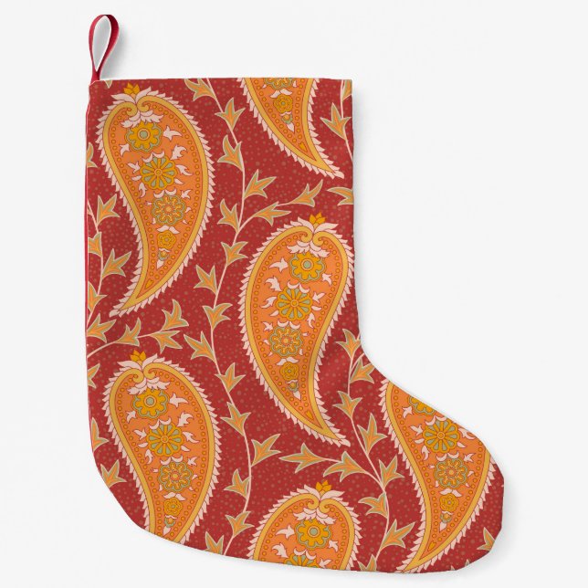 Paisley pattern. Turkish cucumber. Maroon-orange c Small Christmas Stocking (Front)