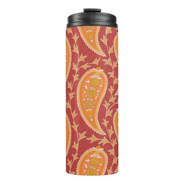 Paisley pattern. Turkish cucumber. Maroon-orange c Thermal Tumbler (Front)