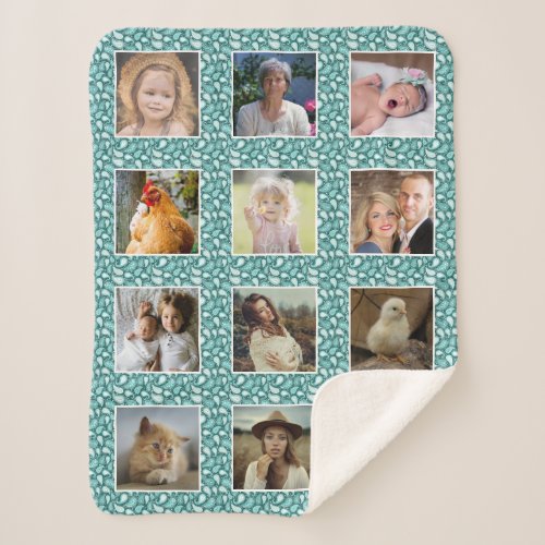 Paisley Pattern Turquoise 12 Custom Photo Collage Sherpa Blanket