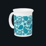 Paisley pattern, turquoise, aqua and navy beverage pitcher<br><div class="desc">Ornate paisley pattern in shades of turquoise / peacock and aqua,  accented with navy blue,  on a light aqua background</div>