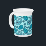 Paisley pattern, turquoise, aqua and navy beverage pitcher<br><div class="desc">Ornate paisley pattern in shades of turquoise / peacock and aqua,  accented with navy blue,  on a light aqua background</div>