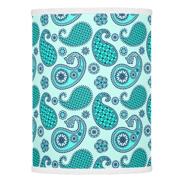 Paisley pattern, turquoise, aqua and navy lamp shade (Front)