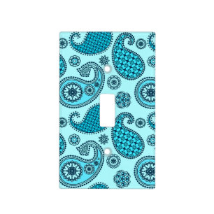 Paisley pattern, turquoise, aqua and navy light switch cover