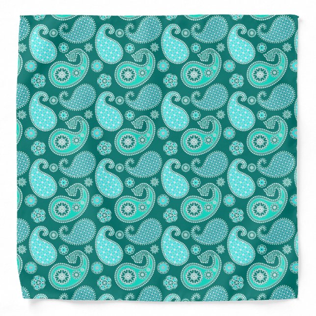 Paisley pattern, Turquoise, Aqua and White Bandana (Front)