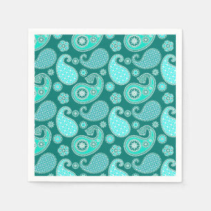 Paisley pattern, Turquoise, Aqua and White Paper Napkins