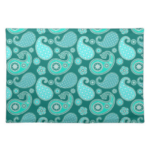 Paisley pattern, Turquoise, Aqua and White Placemat