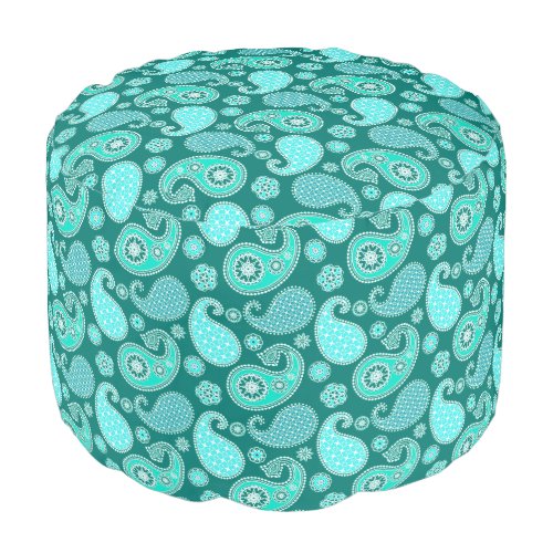 Paisley pattern Turquoise Aqua and White Pouf