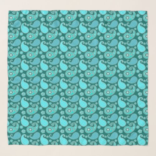 Paisley pattern Turquoise Aqua and White Scarf