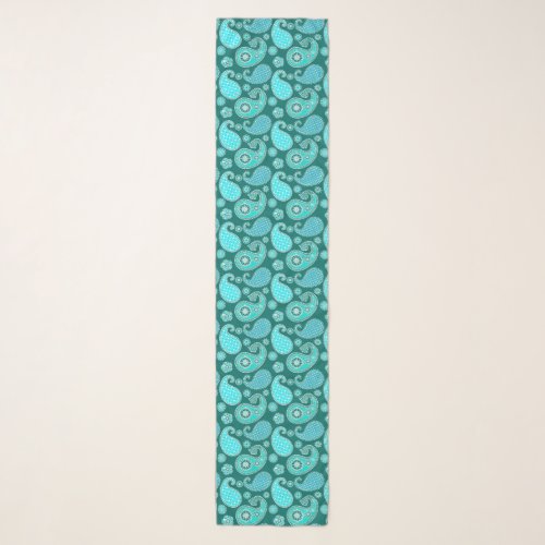 Paisley pattern Turquoise Aqua and White Scarf