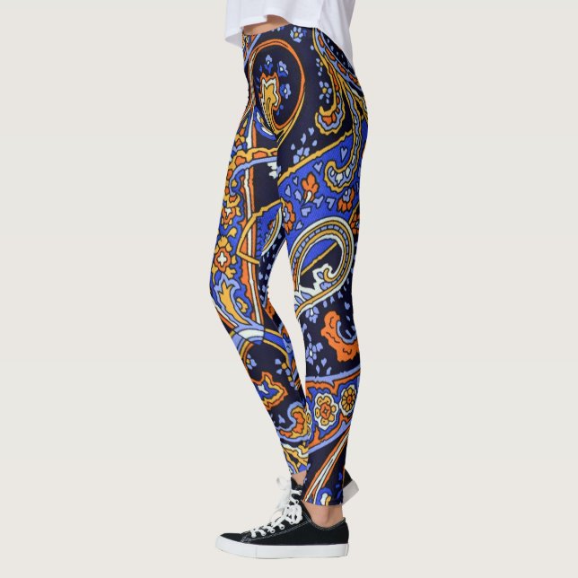Paisley Pattern Vintage Blue Retro Leggings (Left)