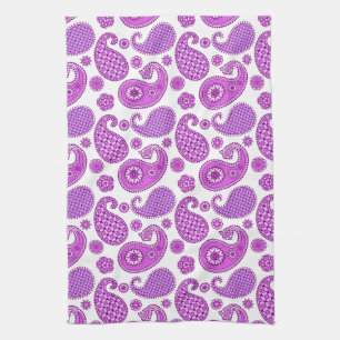 Paisley pattern, violet, purple and white kitchen towel