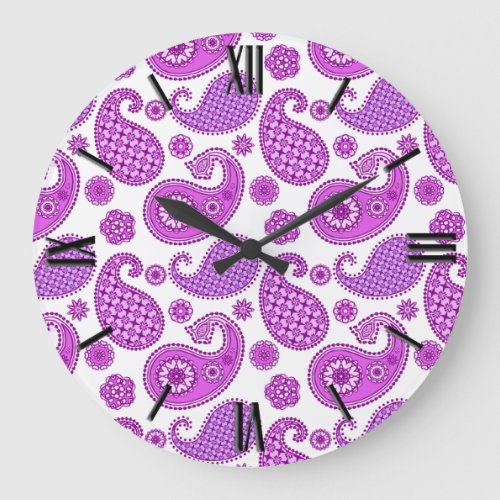 Paisley pattern violet purple and white large clock
