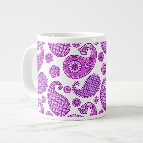 Paisley pattern violet purple and white large coffee mug