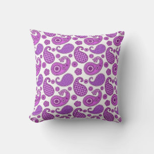 Paisley Pattern, Violet, Purple and White Throw Pillow