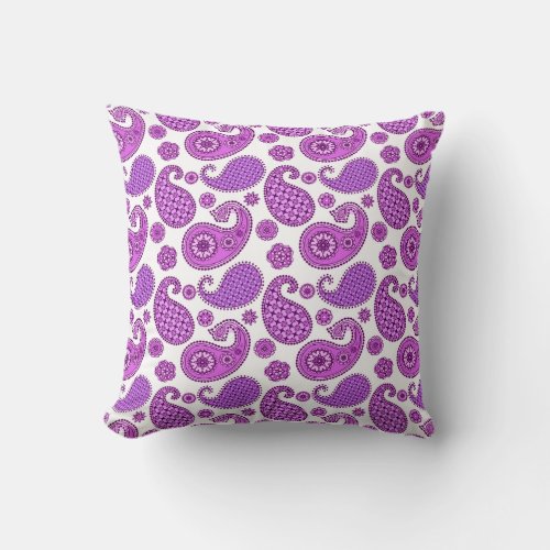 Paisley Pattern Violet Purple and White Throw Pillow