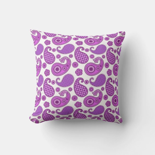 Paisley Pattern, Violet, Purple and White Throw Pillow (Front)