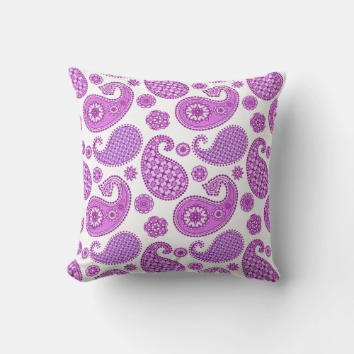 Paisley pattern violet purple and white throw pillow