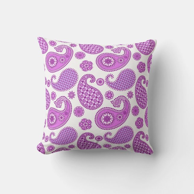 Paisley pattern, violet, purple and white throw pillow (Front)