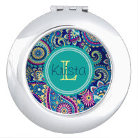 Paisley Pattern With Full Name Monogram Makeup Mirror