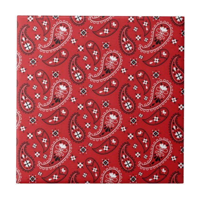 Paisley Pattern with Red Background-23214 Ceramic Tile (Front)